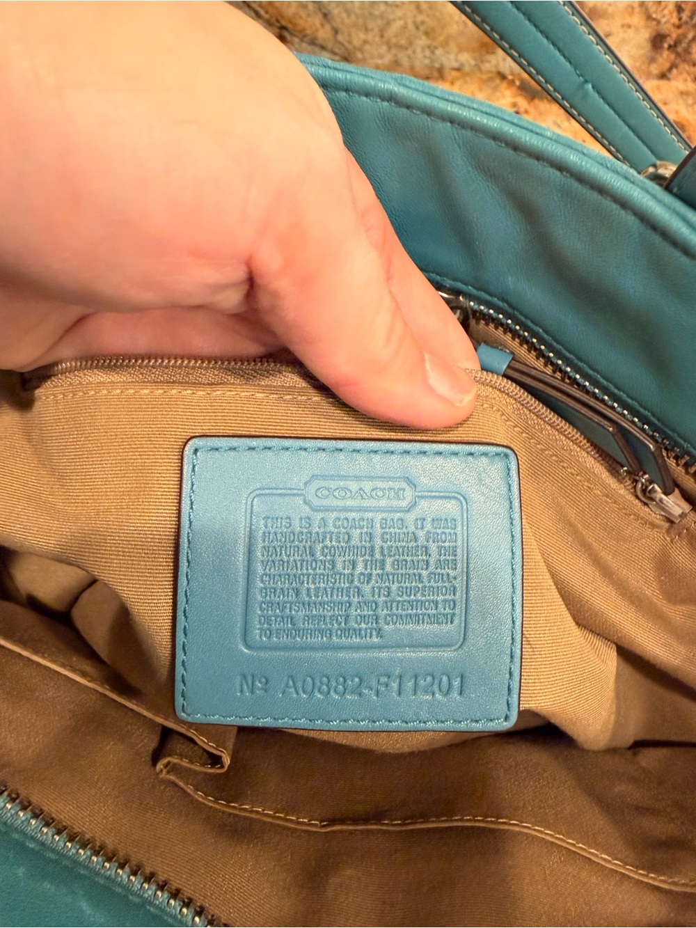 Coach Teal Leather Tote Bag - Picture 6 of 6